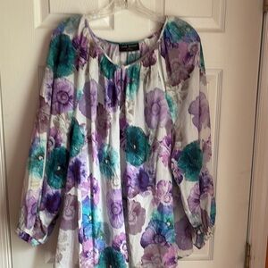 Lane Bryant Purple and Green Ruffled Blouse 3/4 Sleeve